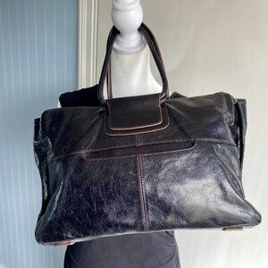 Hobo International Salina Black Leather Rectangle Handbag — Dual Handles